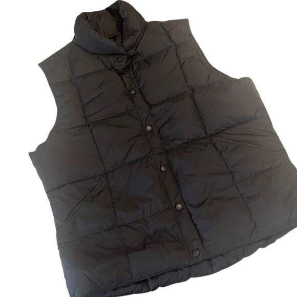 Lands' End Black Nylon Snap Closure Puffer Down Vest Size Large - Picture 1 of 9
